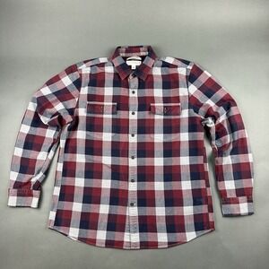 Goodthreads Flannel Shirt Mens Large Burgundy Navy Plaid Cotton Button Down L